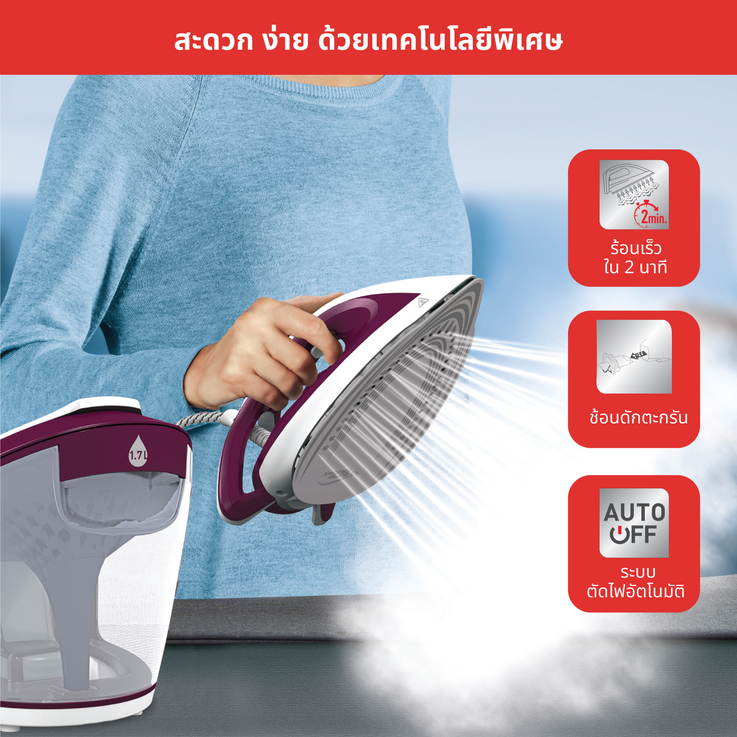 Tefal เตารีดแรงดันไอน้ำ EXPRESS COMPACT 6 บาร์ รุ่น SV7120T0