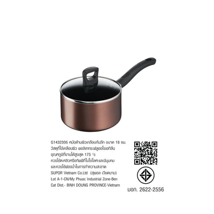 Tefal หม้อด้าม Day by day ก้นอินดักชั่น พร้อมฝาแก้ว ขนาด 18 ซม. รุ่น G1432395
