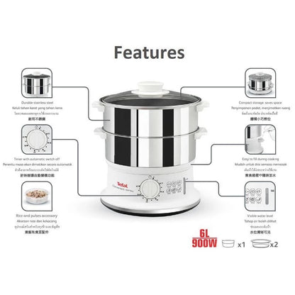 Tefal หม้อนึ่งไฟฟ้า CONVENIENT สเตนเลส 2 ชั้น ความจุ 6 ลิตร รุ่น VC1451