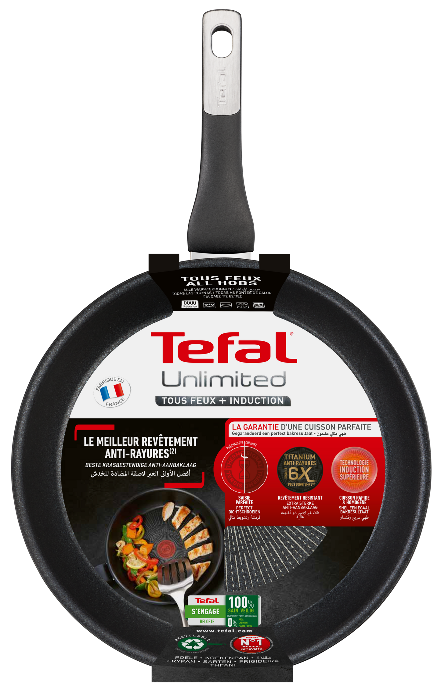 Tefal กระทะก้นแบน  Unlimited ขนาด 28 ซม. รุ่น G2550602 ใช้ได้กับเตาทุกประเภท ผลิตที่ฝรั่งเศส