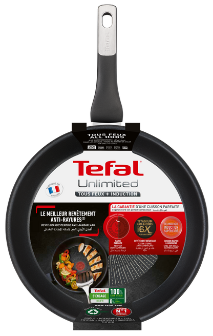 Tefal กระทะก้นแบน  Unlimited ขนาด 28 ซม. รุ่น G2550602 ใช้ได้กับเตาทุกประเภท ผลิตที่ฝรั่งเศส
