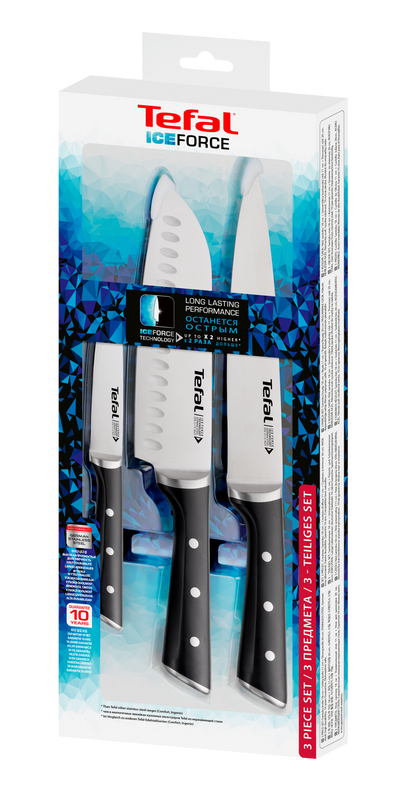 Tefal Ice Force เซ็ตมีดทำครัว 3 ชิ้น : มีด Santoku 18 ซม. มีดเชฟ 20 ซม. มีดอเนกประสงค์ 11 ซม.