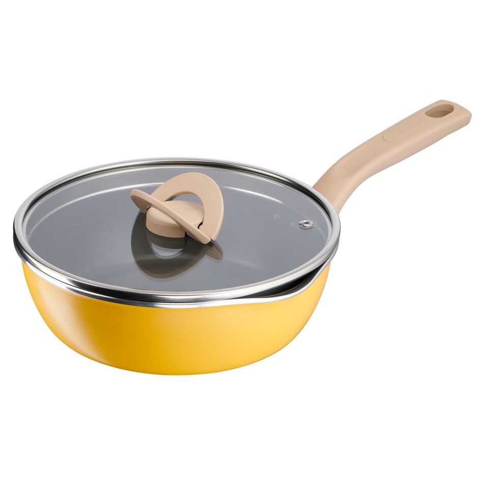 Tefal กระทะก้นลึกพร้อมฝา ONE PICK POT PAN สีเหลือง ขนาด 22cm