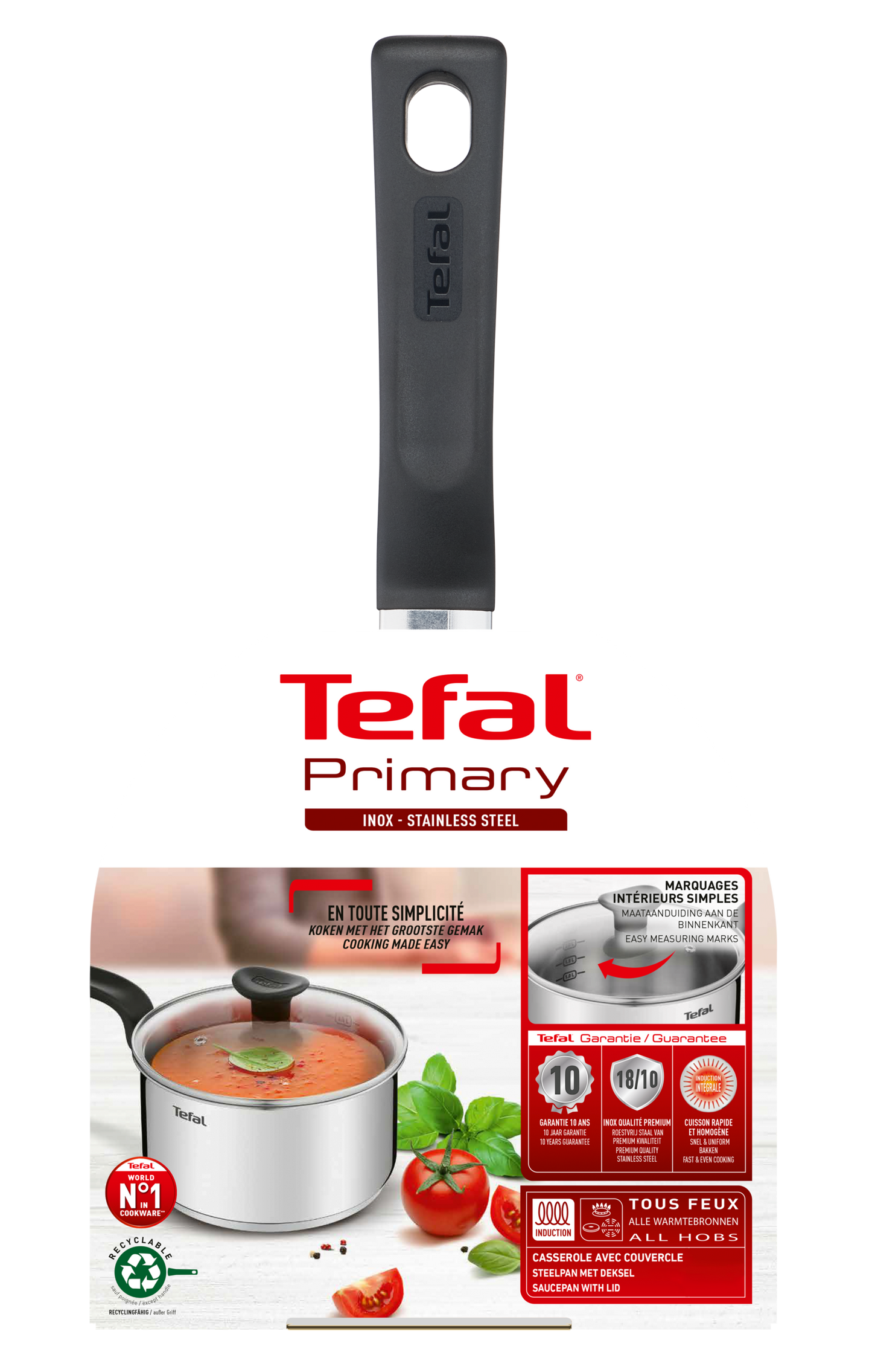 Tefal  หม้อด้าม  Primary ขนาด  18 cm. รุ่น E3082374