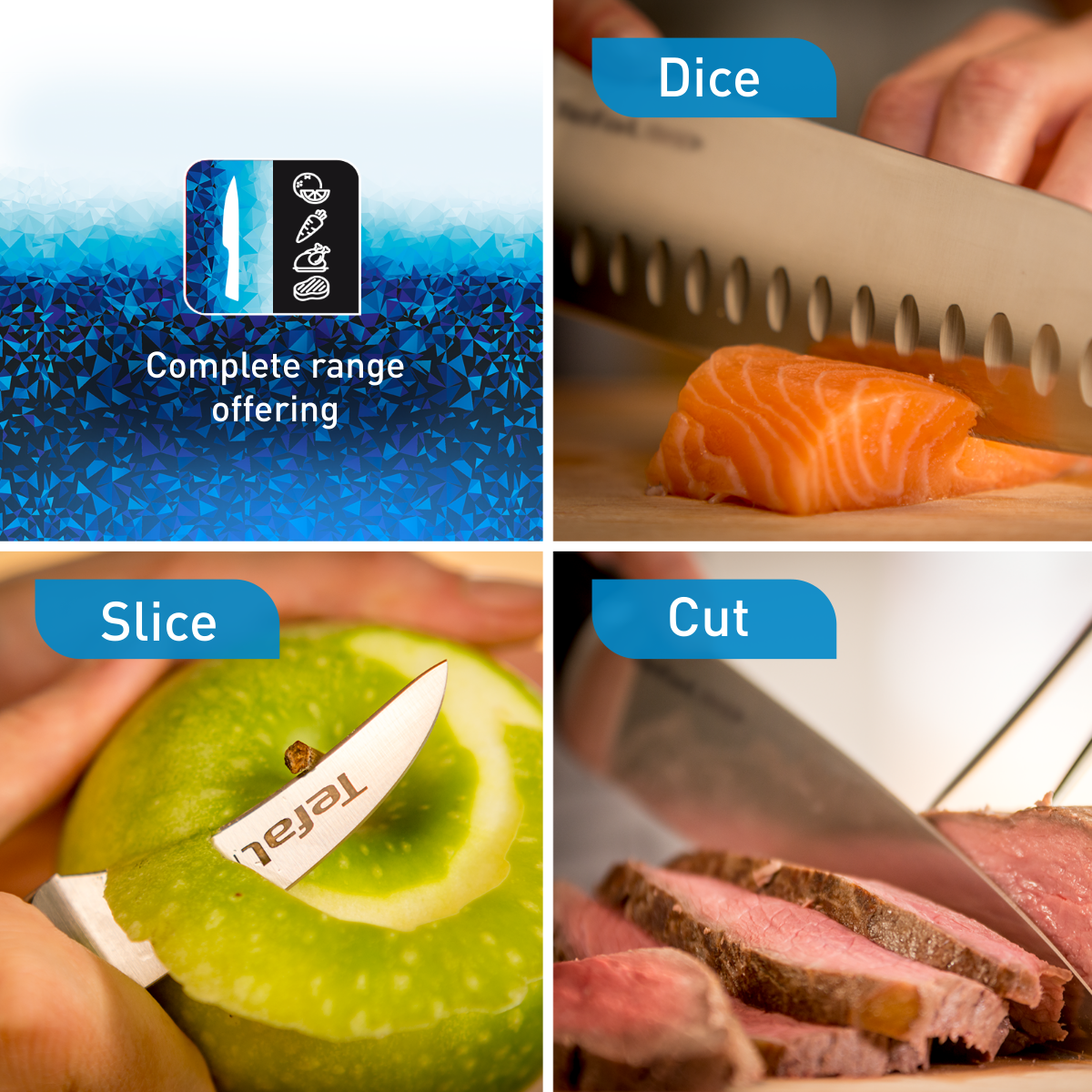 Tefal เซ็ตมีดทำครัว Ice Force 2 ชิ้น : มีด Santoku 18 ซม. และ มีดอเนกประสงค์ 12 ซม.