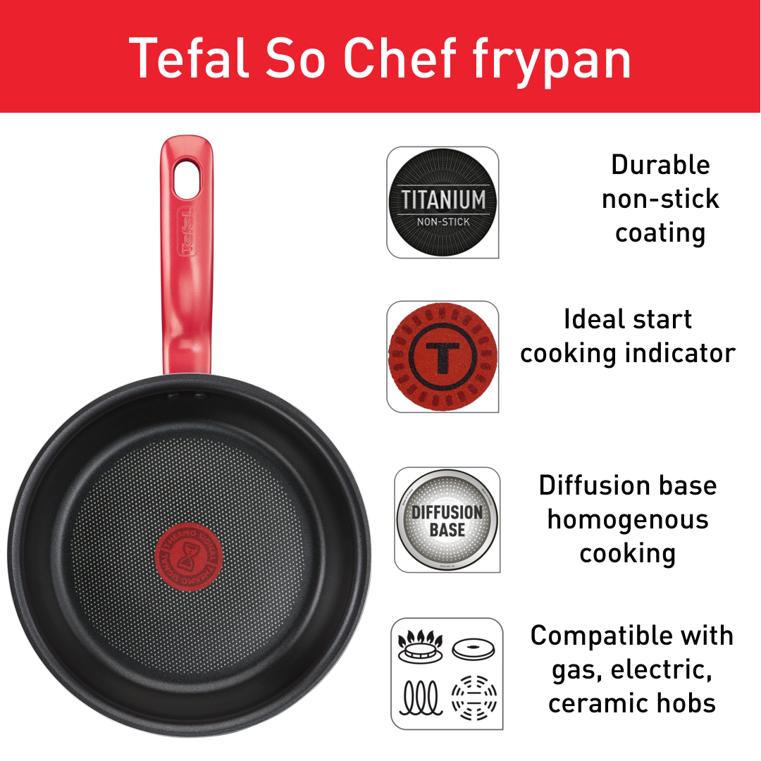 Tefal กระทะก้นแบน So Chef ก้นอินดักชั่น ขนาด 24 ซม. รุ่น G1350495