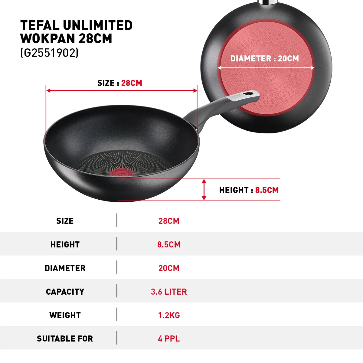 Tefal กระทะก้นลึก Unlimited ขนาด 28 ซม. รุ่น G2551902