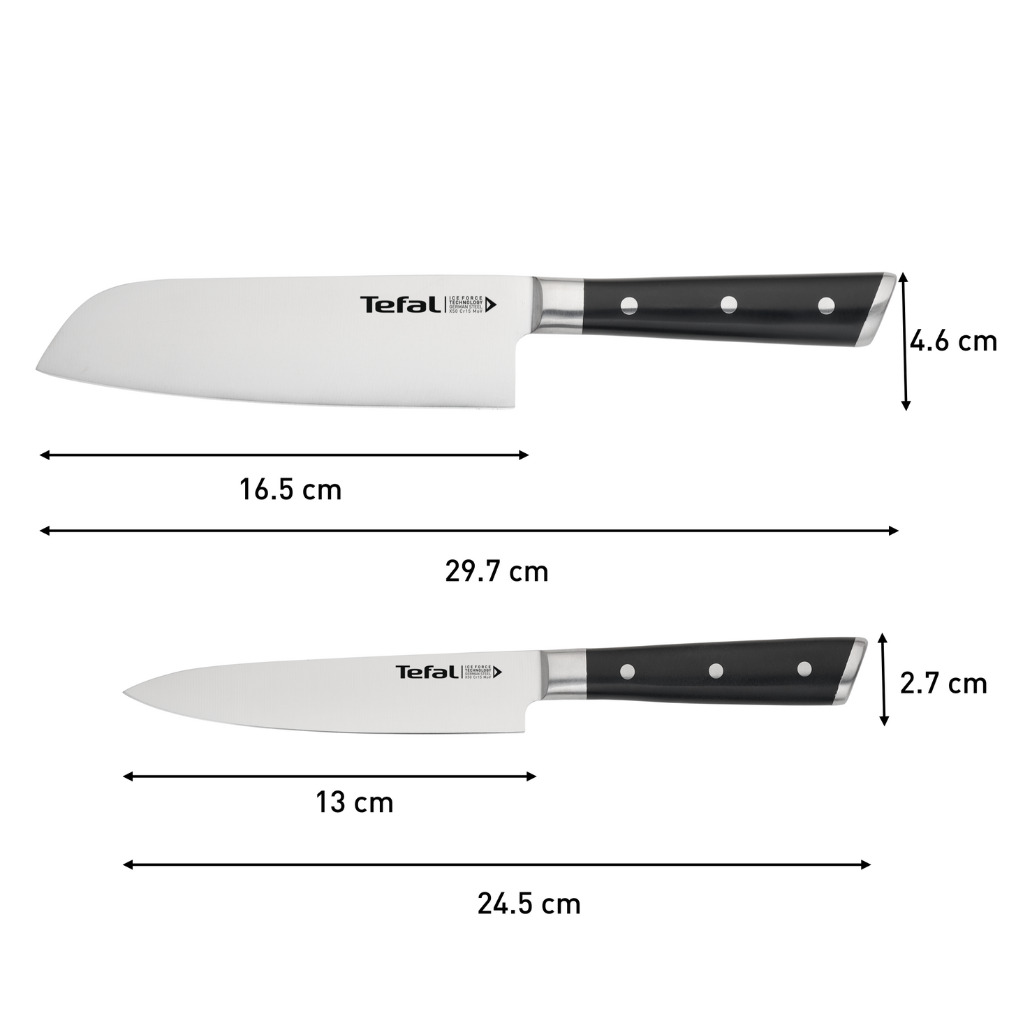 Tefal เซ็ตมีดทำครัว Ice Force 2 ชิ้น : มีด Santoku 18 ซม. และ มีดอเนกประสงค์ 12 ซม.