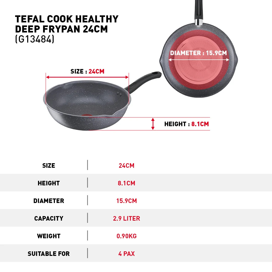 Tefal กระทะก้นลึก Cook Healthy ก้นอินดักชั่น ขนาด 24 ซม. ขอบ 2 หยัก รุ่น G1348495