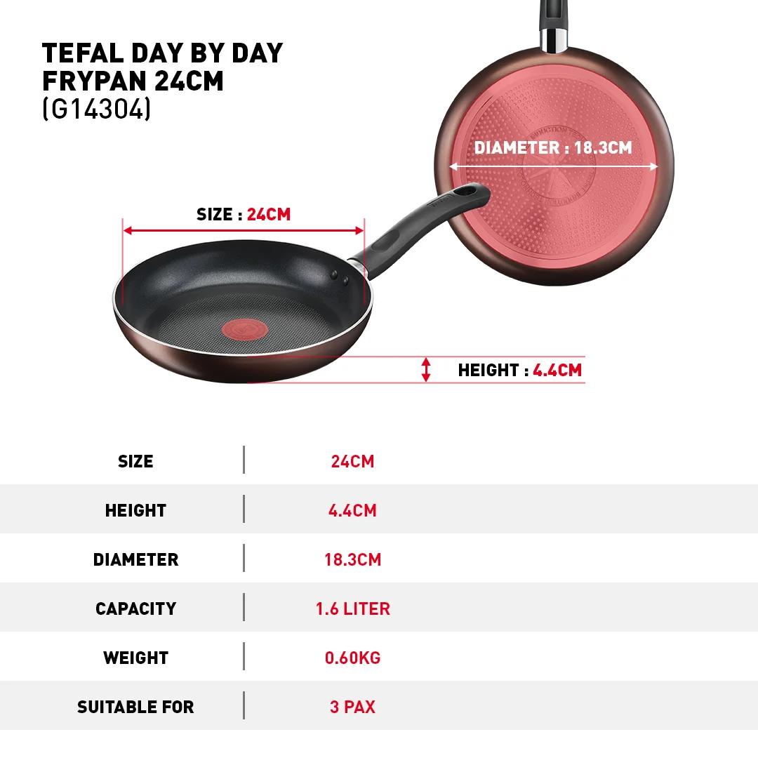 Tefal กระทะก้นแบน  Day by Day ขนาด 24 ซม. รุ่น G1430495