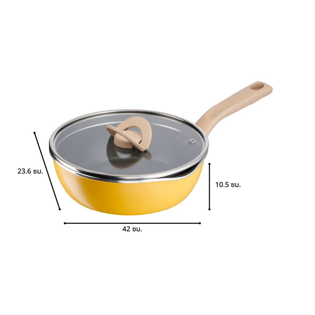 Tefal กระทะก้นลึกพร้อมฝา ONE PICK POT PAN สีเหลือง ขนาด 22cm