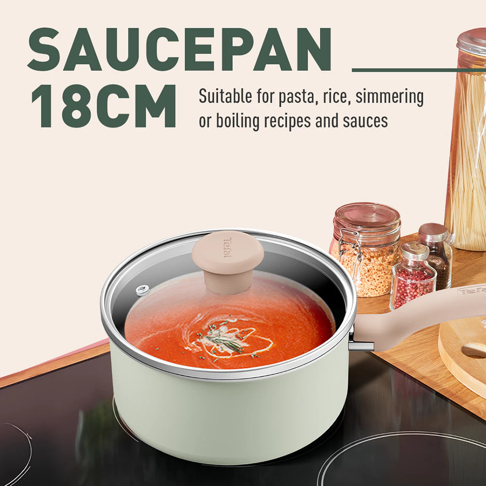Tefal หม้อด้าม พร้อมฝาแก้ว So Matcha ก้นอินดักชั่น ขนาด 18 ซม. รุ่น G1792395