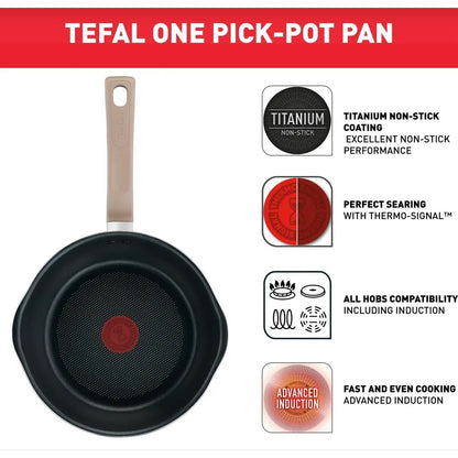Tefal กระทะก้นลึกพร้อมฝา ONE PICK POT PAN สีครีม ขนาด 22cm